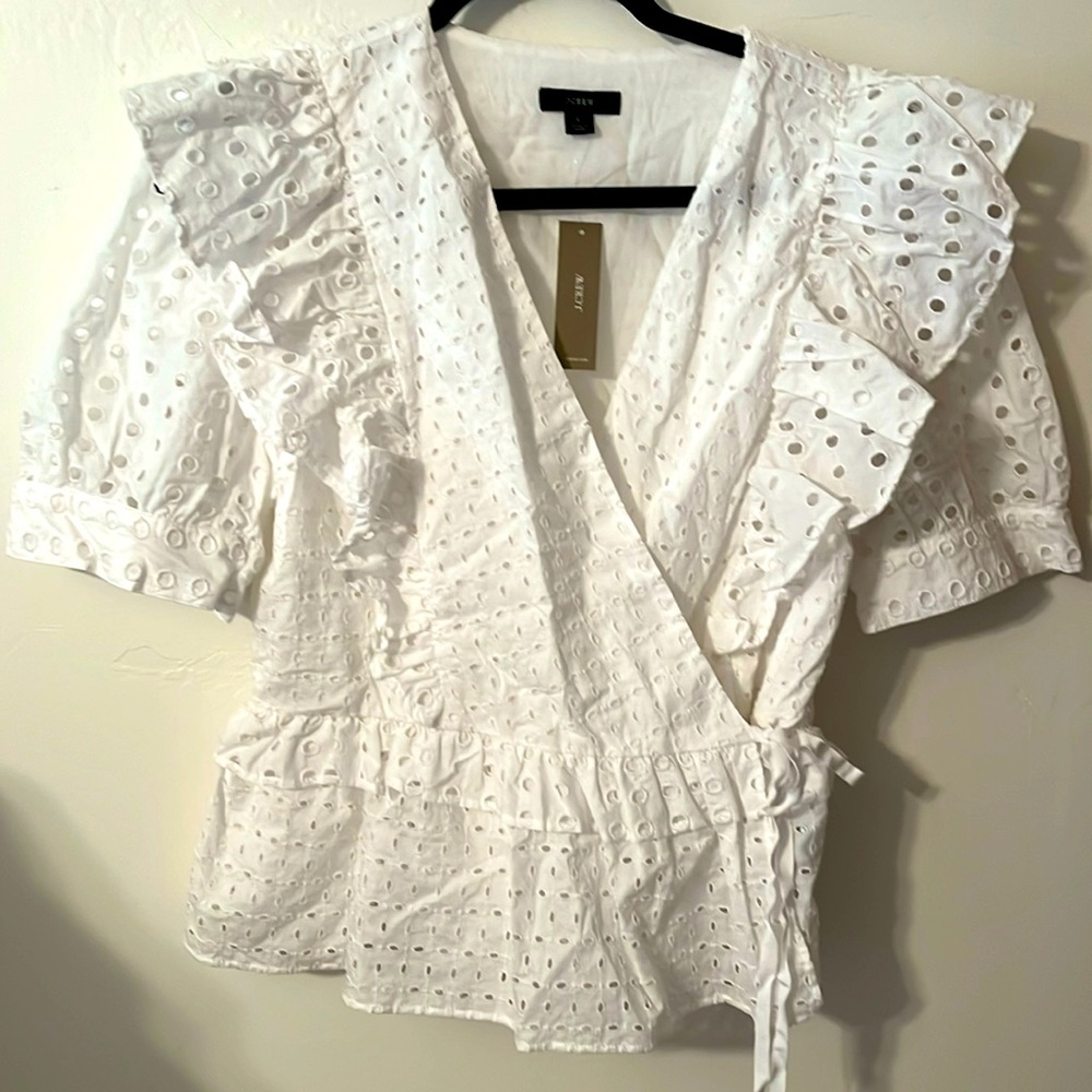 J Crew white wrap top NWT